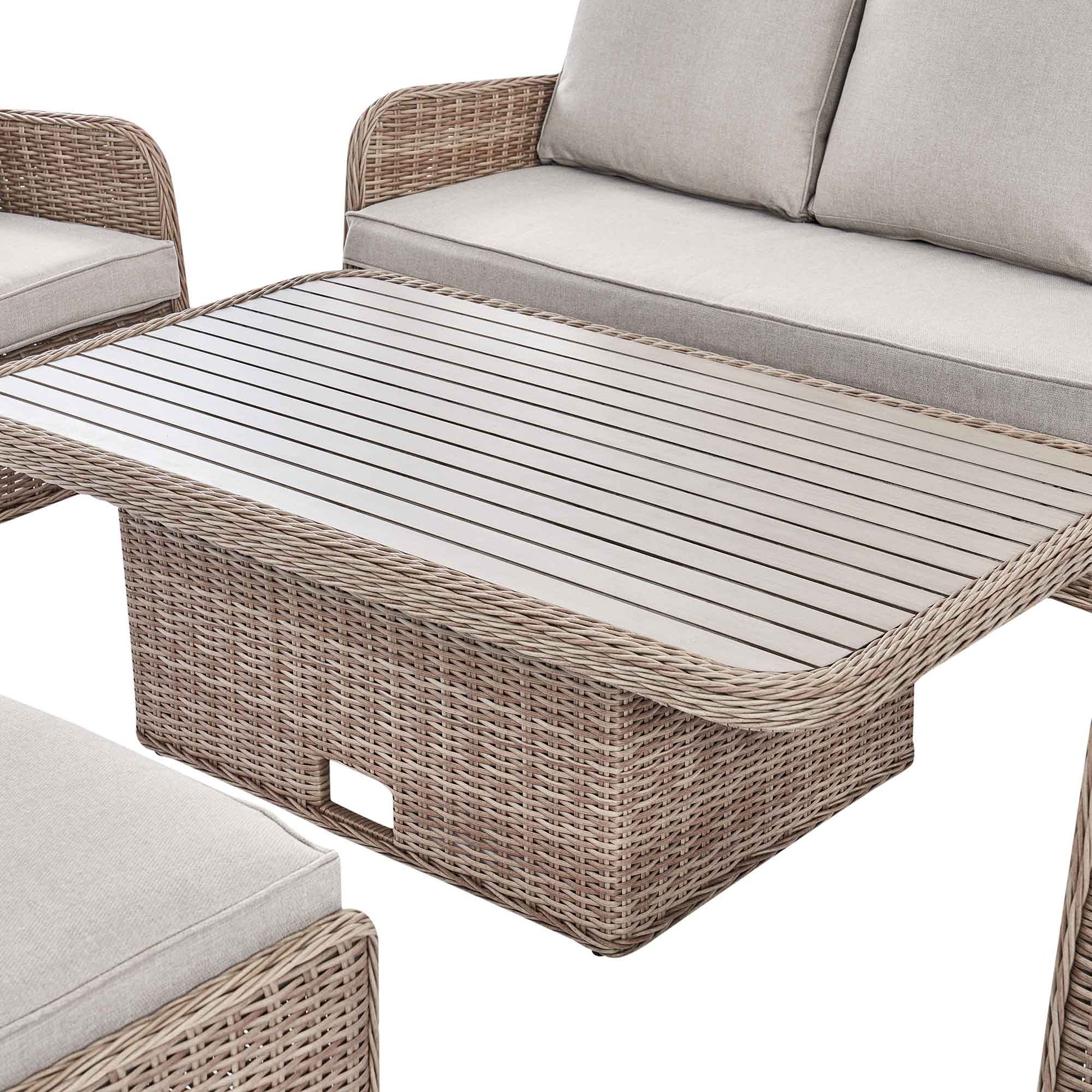 Hampshire 7-Seater Round Wicker Rattan Outdoor Sofa Set with Rising Table, Natural