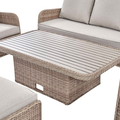 Hampshire 7-Seater Round Wicker Rattan Outdoor Sofa Set with Rising Table, Natural