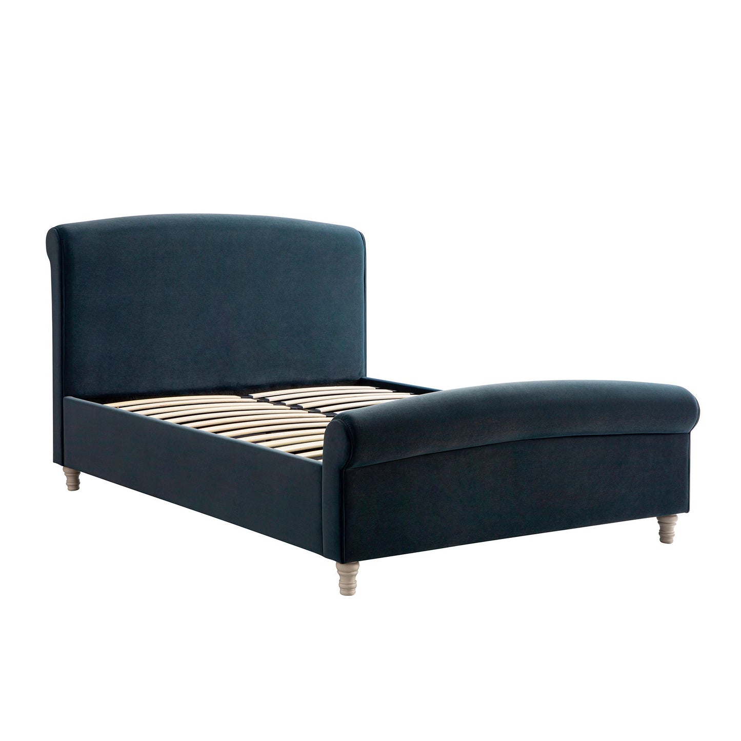 Porchester Ottoman Bed with Storage, Sleigh, Aegean Blue Velvet