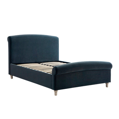 Porchester Ottoman Bed with Storage, Sleigh, Aegean Blue Velvet