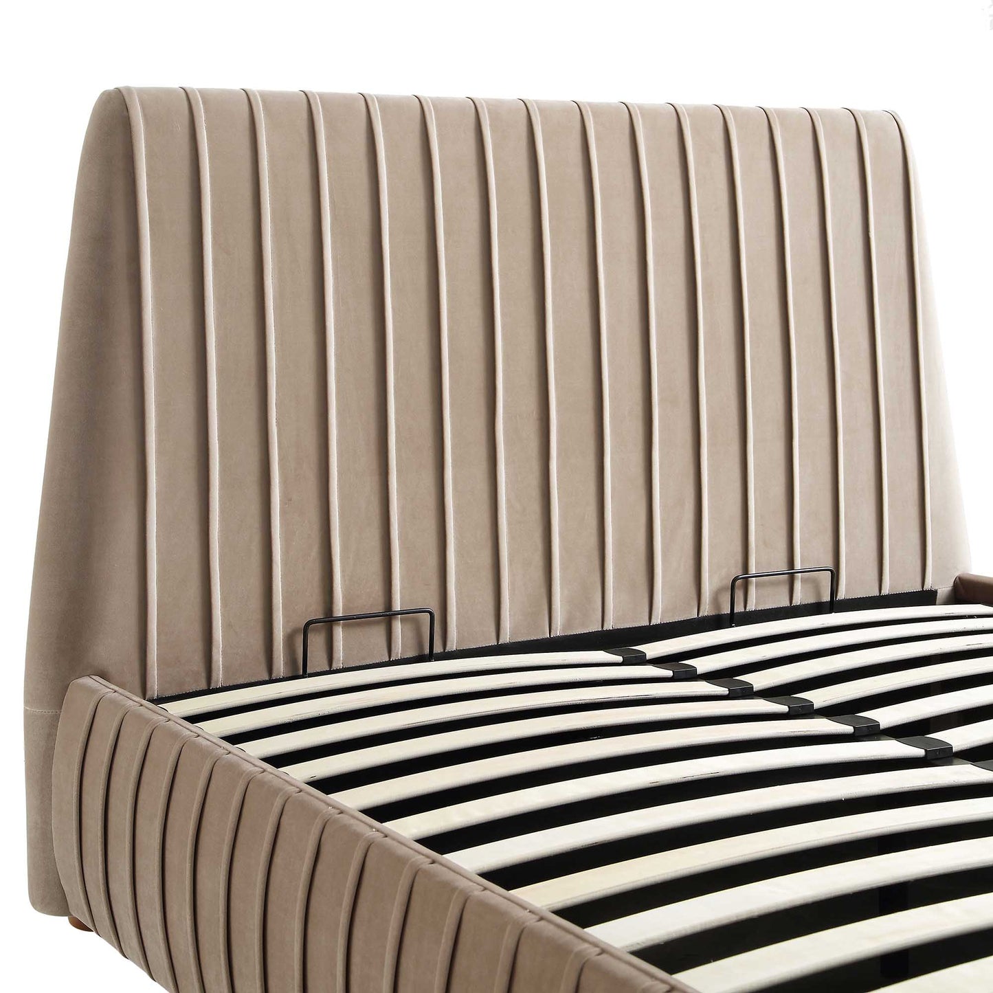 Helia Pleated Ottoman Bed with Storage, Taupe Velvet