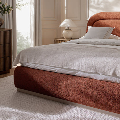 Luella Upholstered Wooden Plinth Base Bed with Storage, Rust Boucle