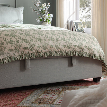 Kricia Upholstered Bed with Storage with Pillow Headboard, Slate Blue Chevron