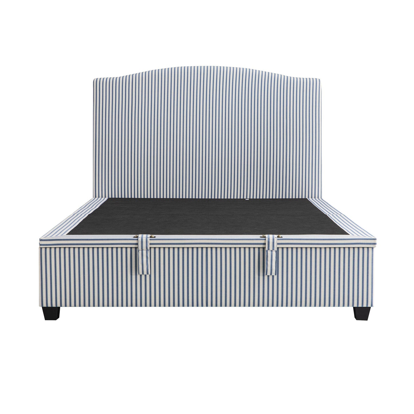 Chilworth Upholstered Ottoman Bed with Storage, Blue Stripe Linen Blend
