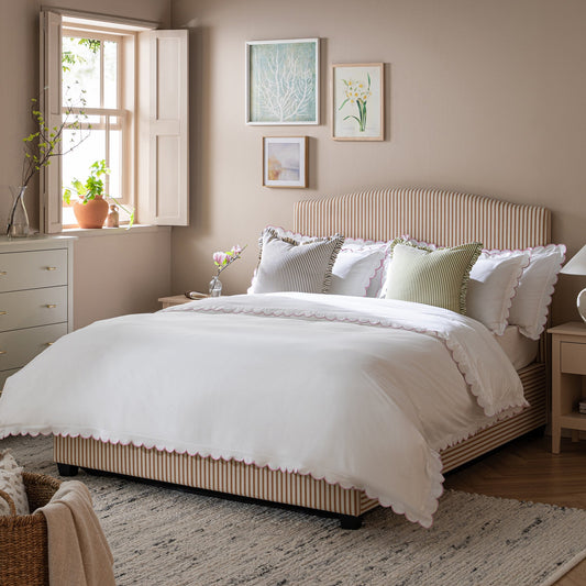 Chilworth Upholstered Ottoman Bed with Storage, Ochre Stripe Linen Blend