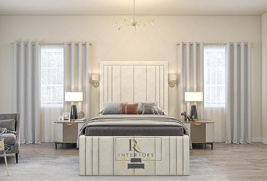 Upholstered Tall Fabric Headboard Bed Frame
