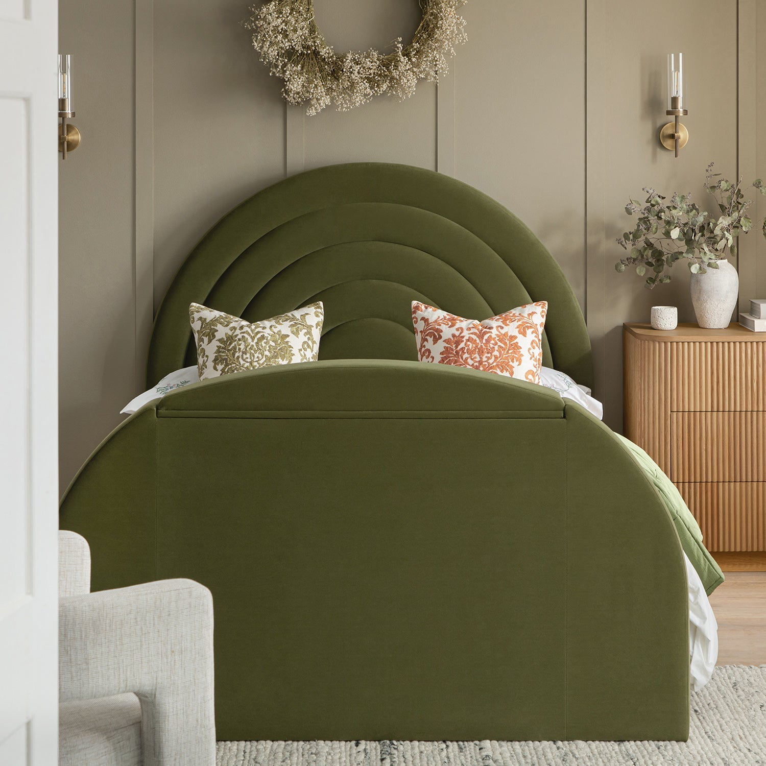 Archer Moss Green Velvet TV Bed with Ottoman Storage