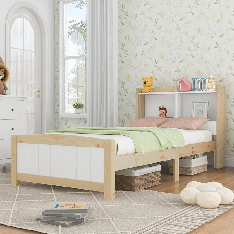 3FT Single Bed Frame with Storage Headboard - White