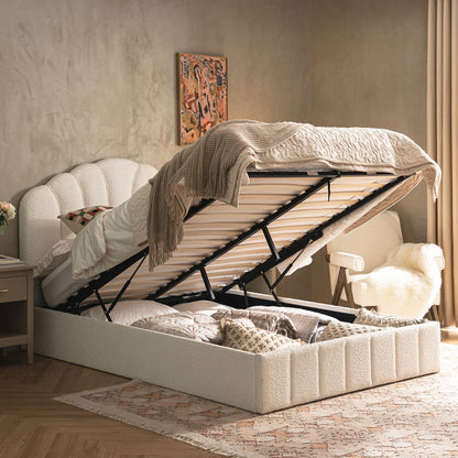 Hana Ottoman Bed with Storage, Ecru Boucle
