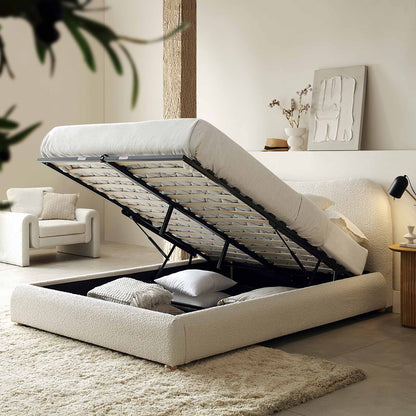 Egerie Curved Headboard Beige Boucle Ottoman Bed with Storage