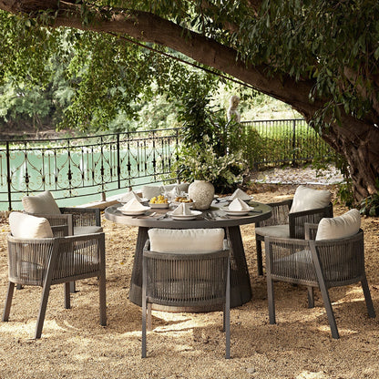 Pedra Rope and Aluminium Outdoor 6-Seater Round Dining Set, Grey