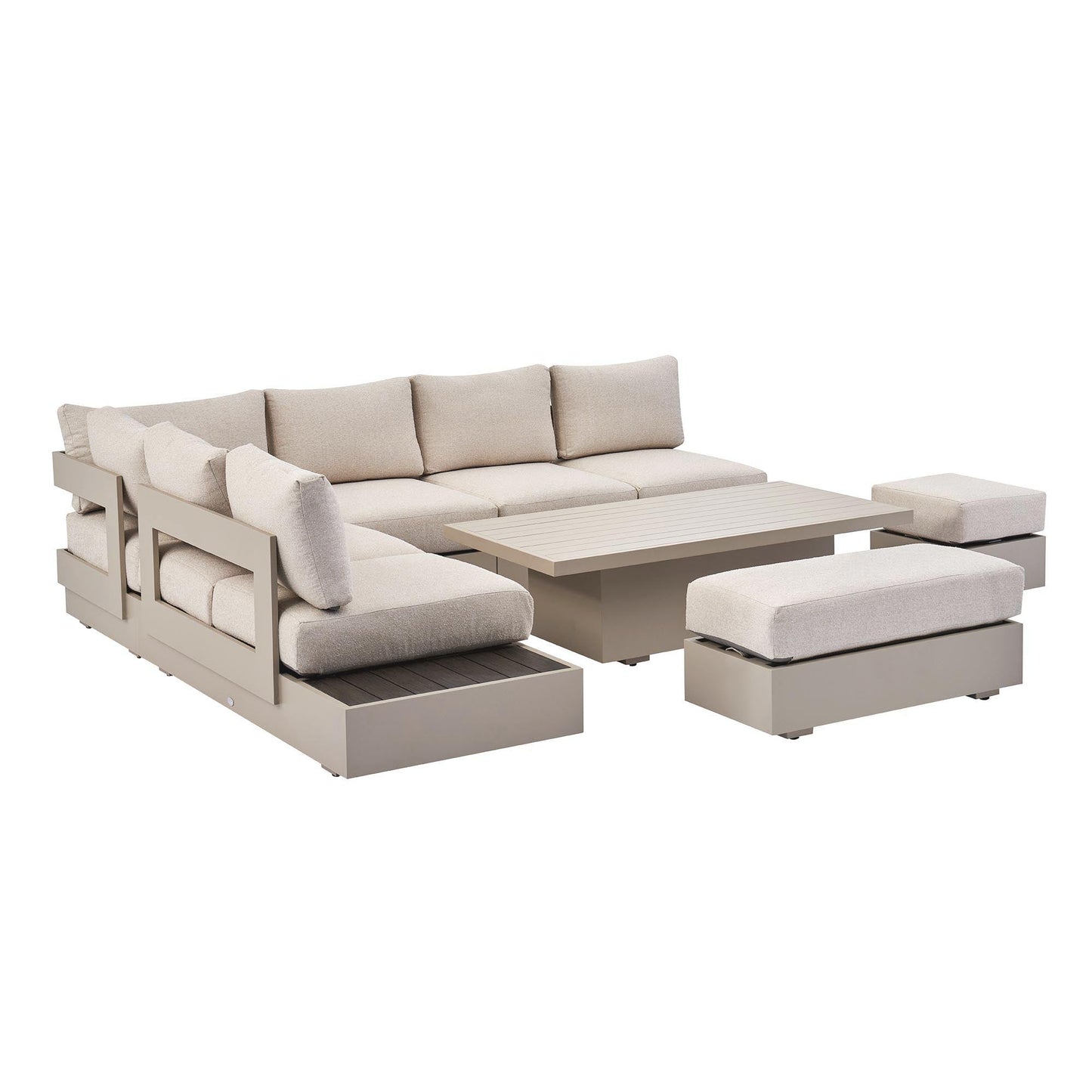 Jardin Aluminium Large Corner Casual Garden Dining Set with Rising Table, Pumice