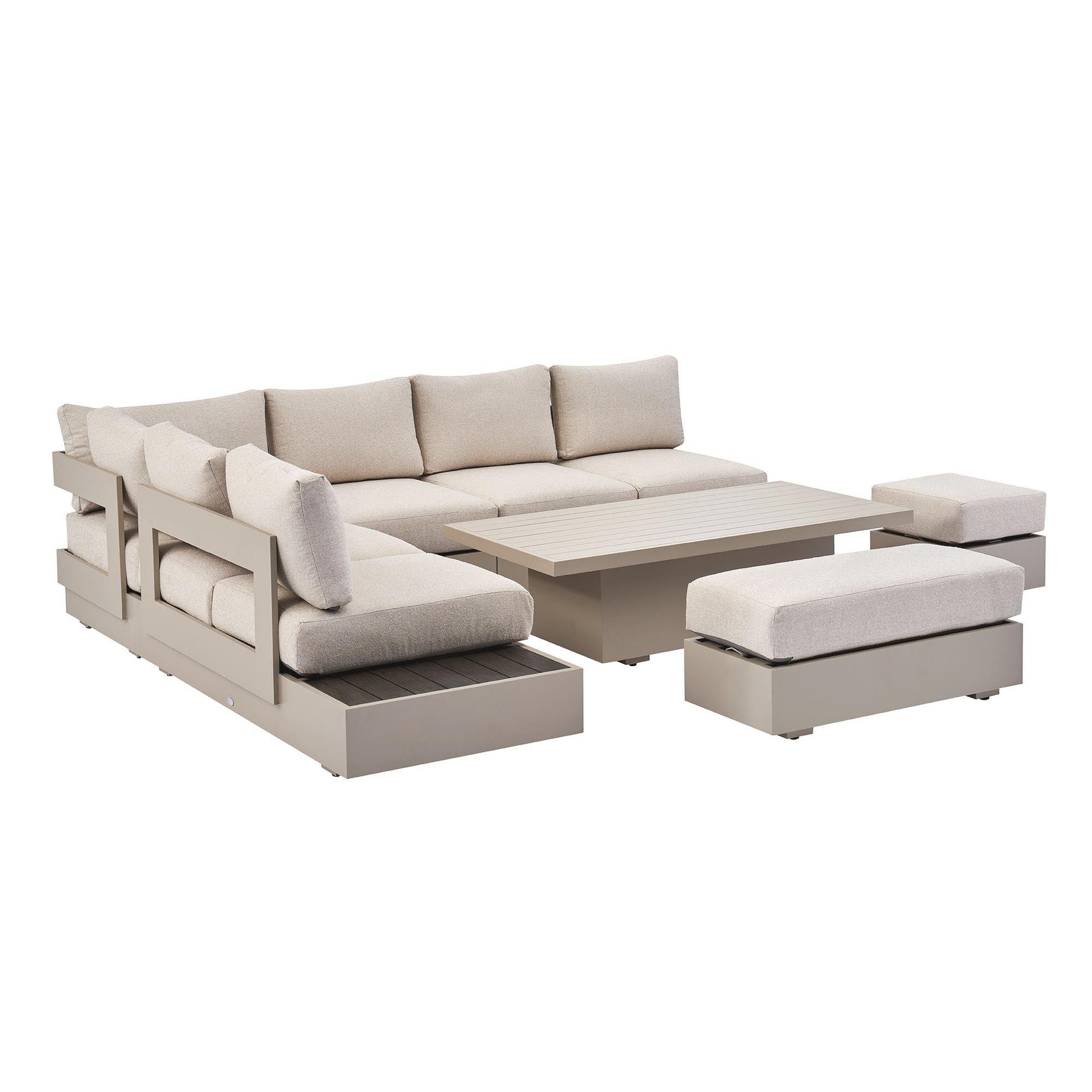 Jardin Aluminium Large Corner Casual Garden Dining Set with Rising Table, Pumice