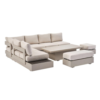 Jardin Aluminium Large Corner Casual Garden Dining Set with Rising Table, Pumice