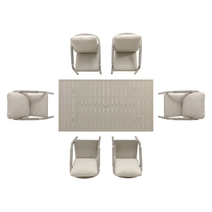 Manresa Rope 6-Seater Rectangular Garden Dining Set, Taupe and Beige