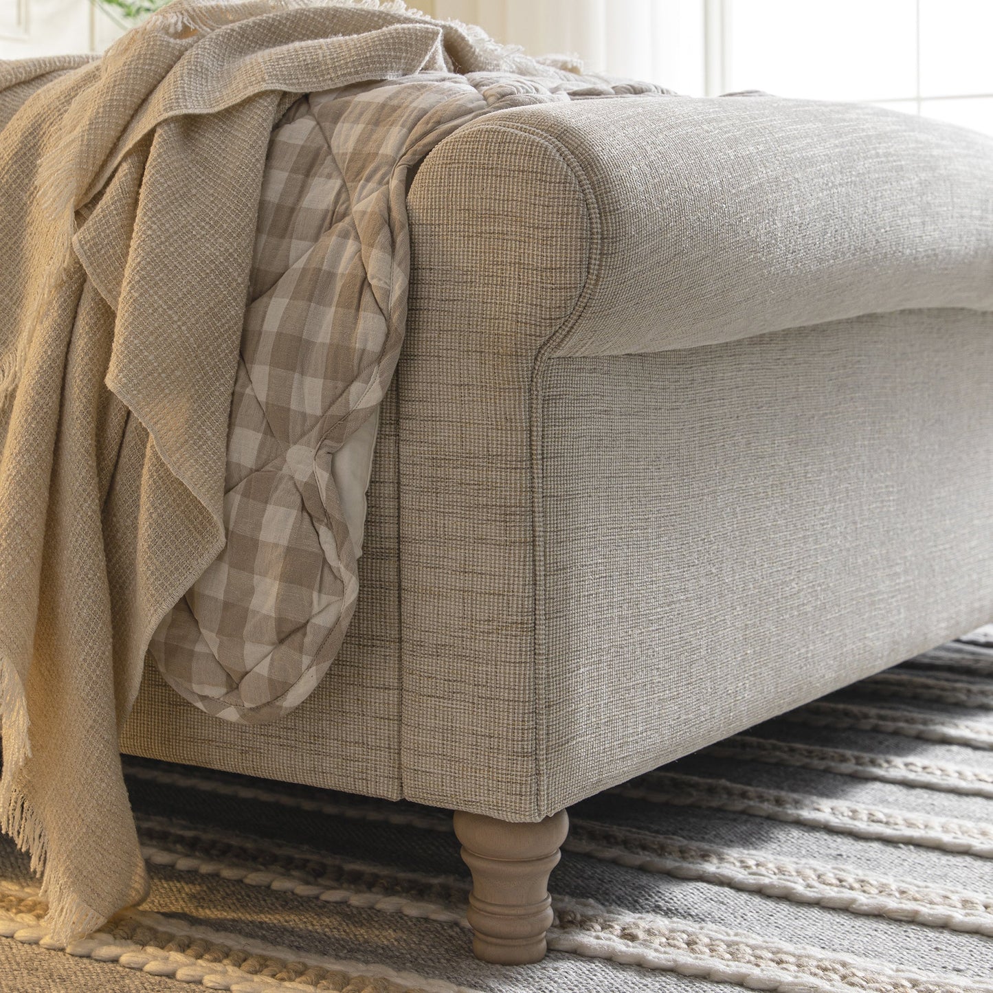 Porchester Ottoman Bed with Storage, Sleigh, Oatmeal Woven Textured Fabric