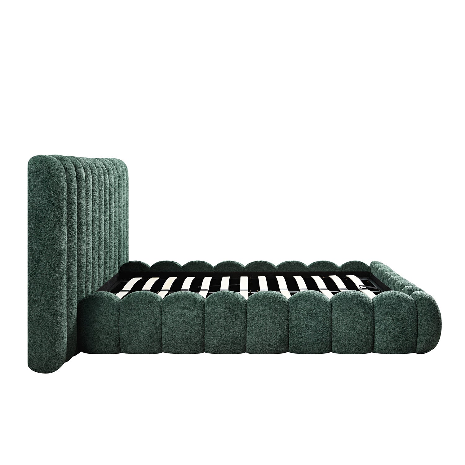Sebastian Grand Bed with Storage, Forest Green Teddy Bouclé