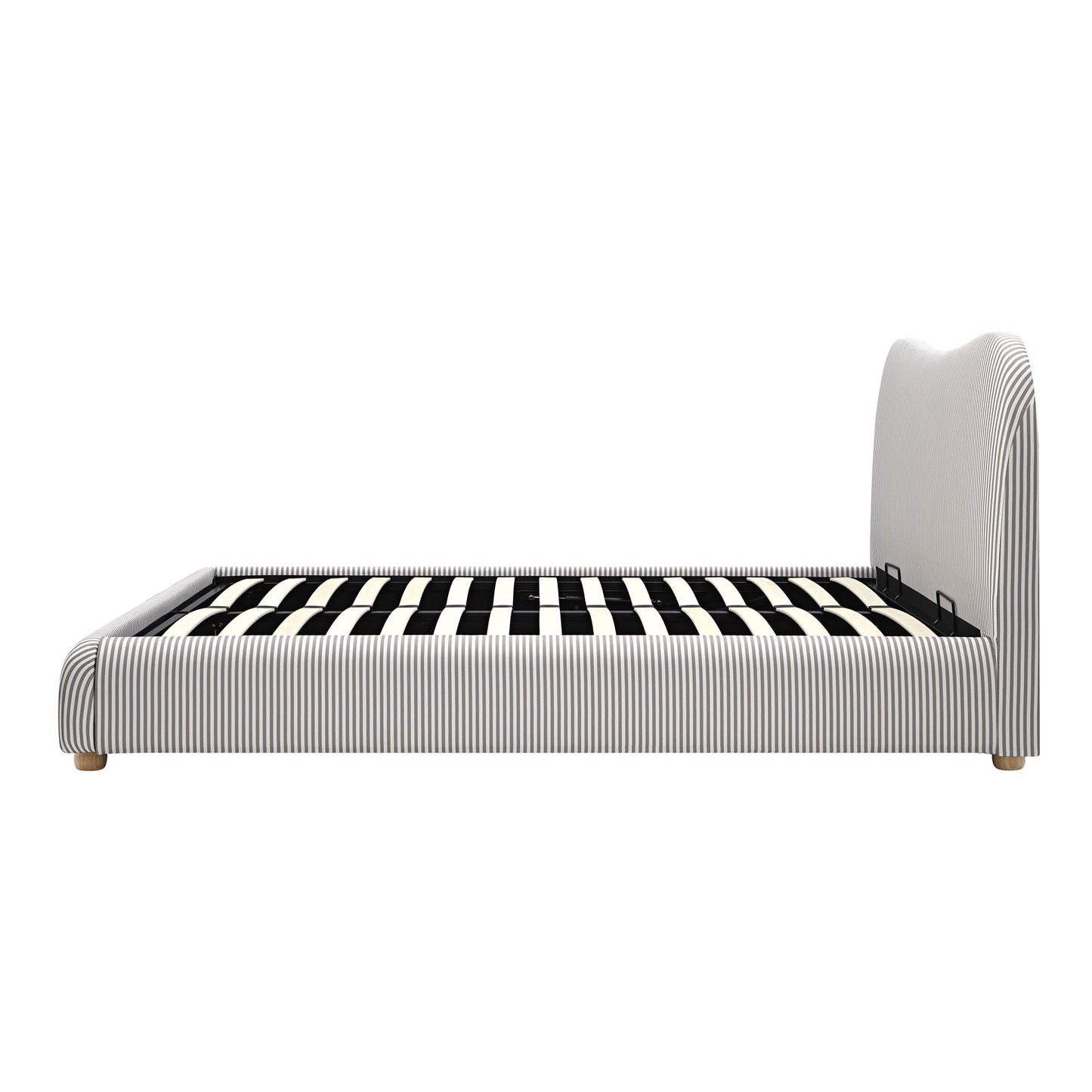 Egerie Curved Headboard Light Taupe Striped Fabric Ottoman Bed with Storage