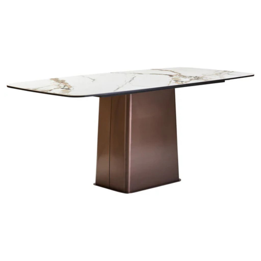 Imperia White Ceramic Marble Effect Dining Table with 6 Mink Chairs