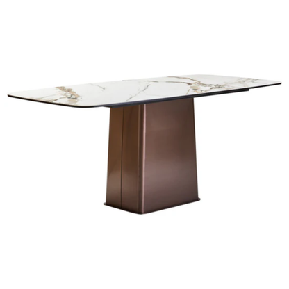Imperia White Ceramic Marble Effect Dining Table with 6 Mink Chairs