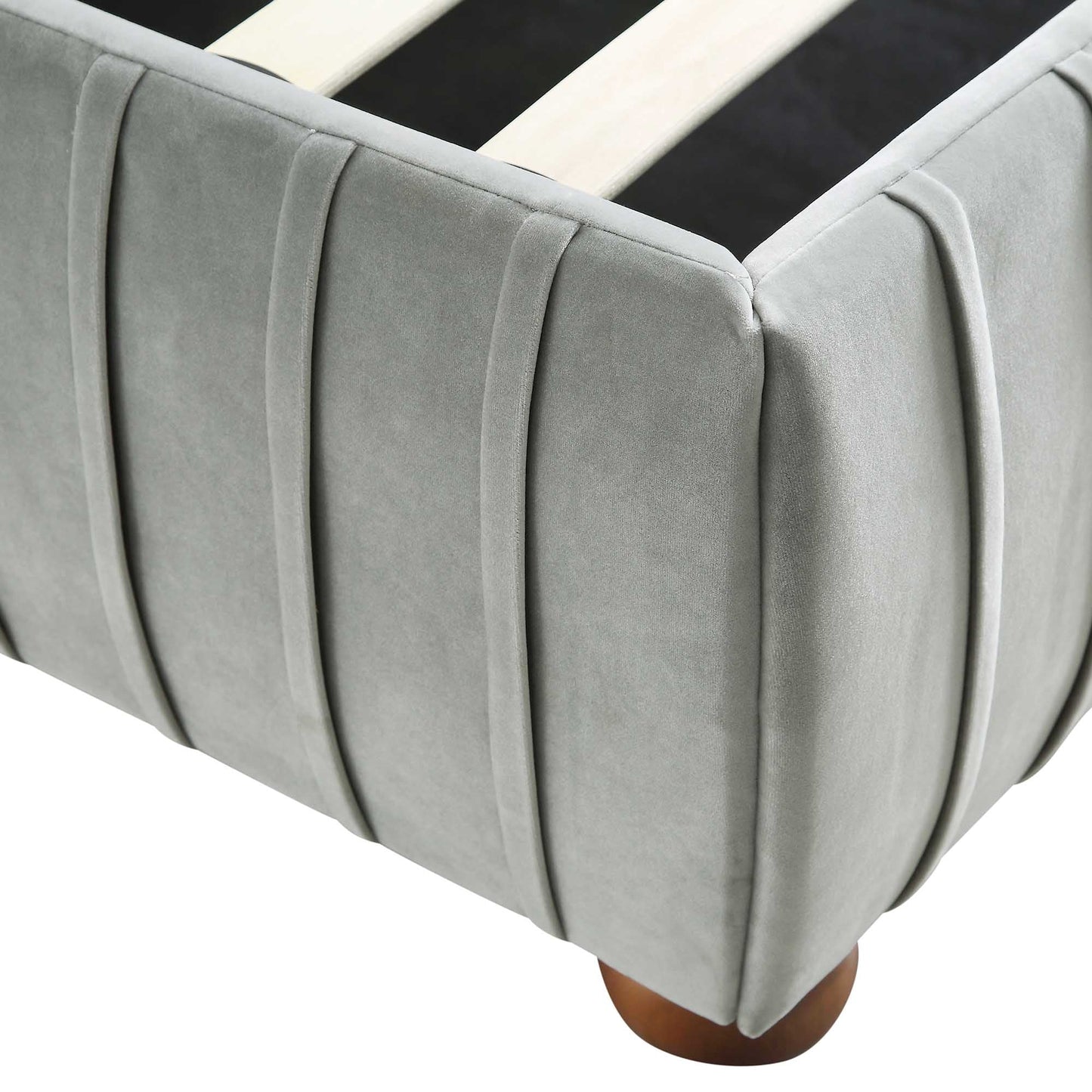 Helia Pleated Ottoman Bed with Storage, Silver Grey Velvet