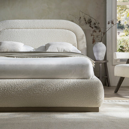 Luella Upholstered Wooden Plinth Base Bed with Storage, Ecru Boucle