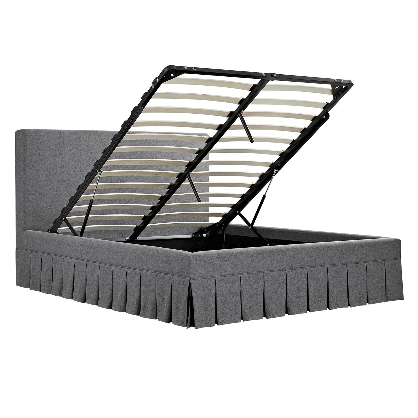 Egerton Box-Pleat Ottoman Bed with Storage, Charcoal Brushed Fabric