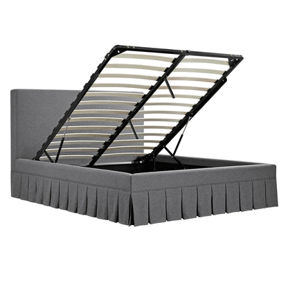 Egerton Box-Pleat Ottoman Bed with Storage, Charcoal Brushed Fabric