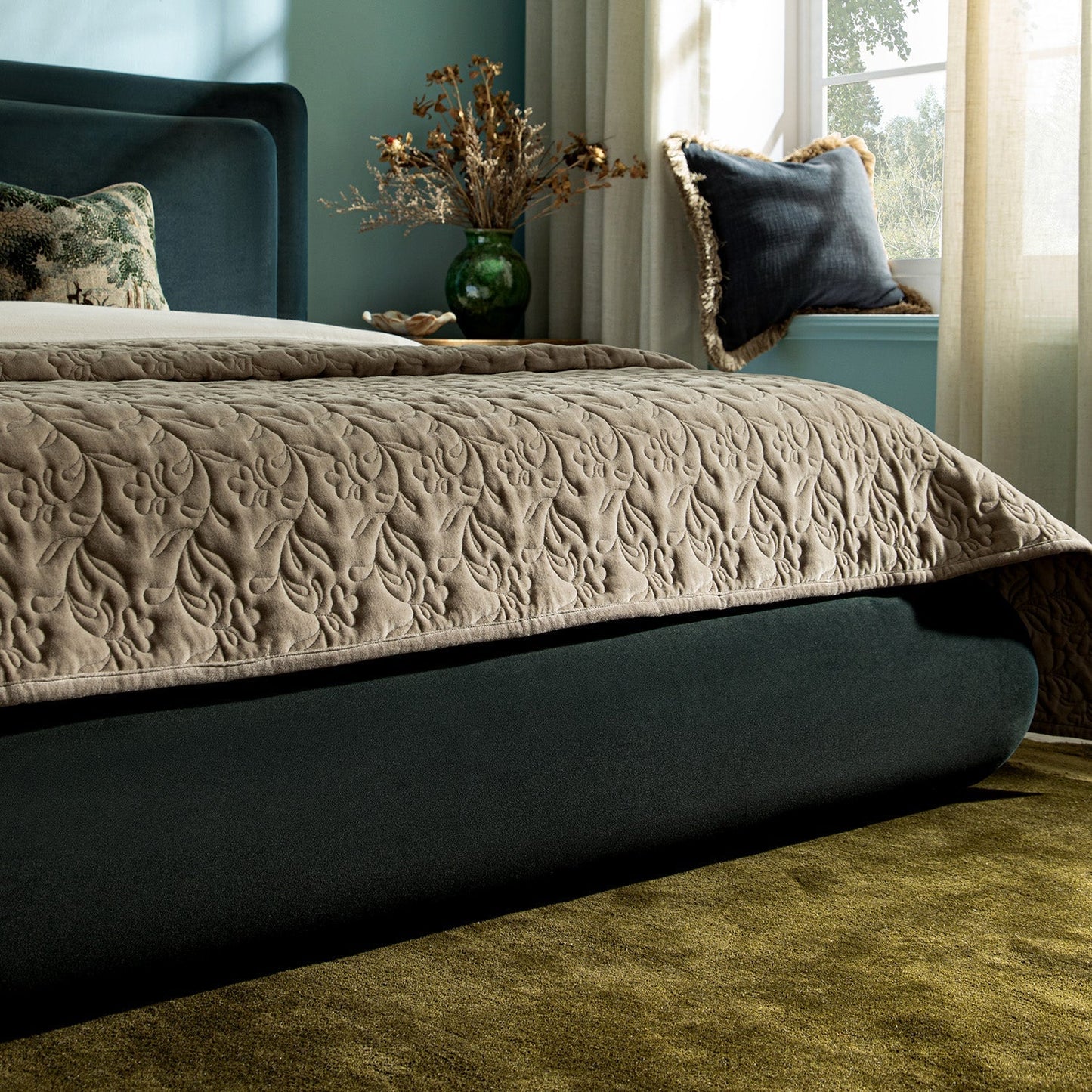 Jolene Layered Wingback Bed with Storage, Aegean Blue Velvet