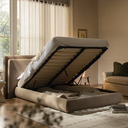 Jolene Layered Wingback Bed with Storage, Taupe Velvet