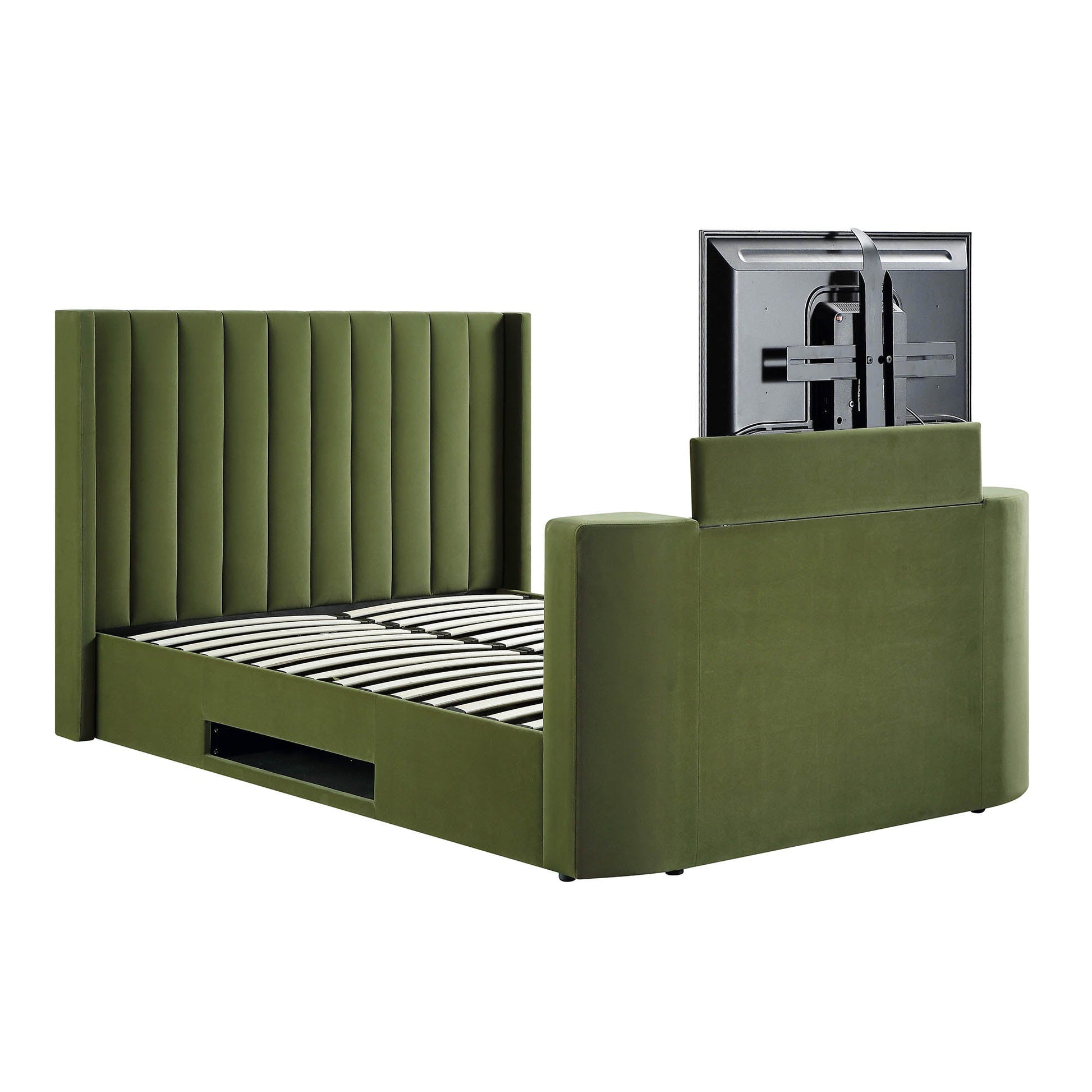 Wilton Moss Green Velvet TV Bed with Ottoman Storage