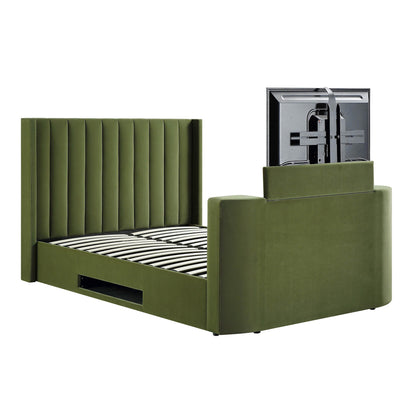 Wilton Moss Green Velvet TV Bed with Ottoman Storage