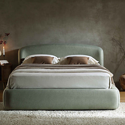 Constance Winged Headboard Ottoman Bed with Storage, Olive Linen