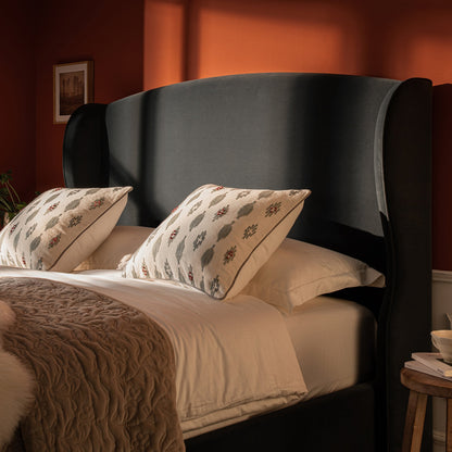 Kimberly Winged Upholstered Bed with Storage, Aegean Blue Velvet