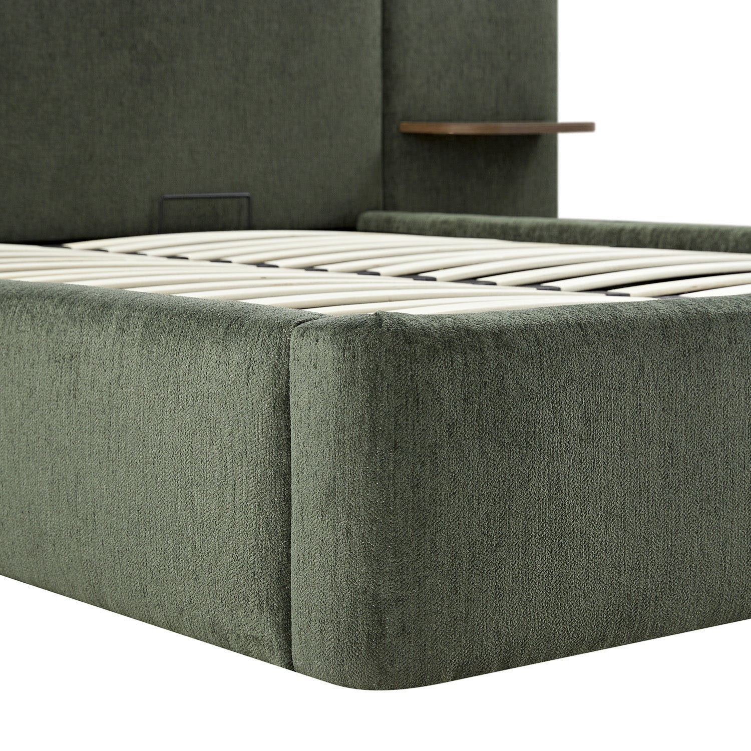 Della Extended Headboard Bed with Storage, Moss Green Chenille