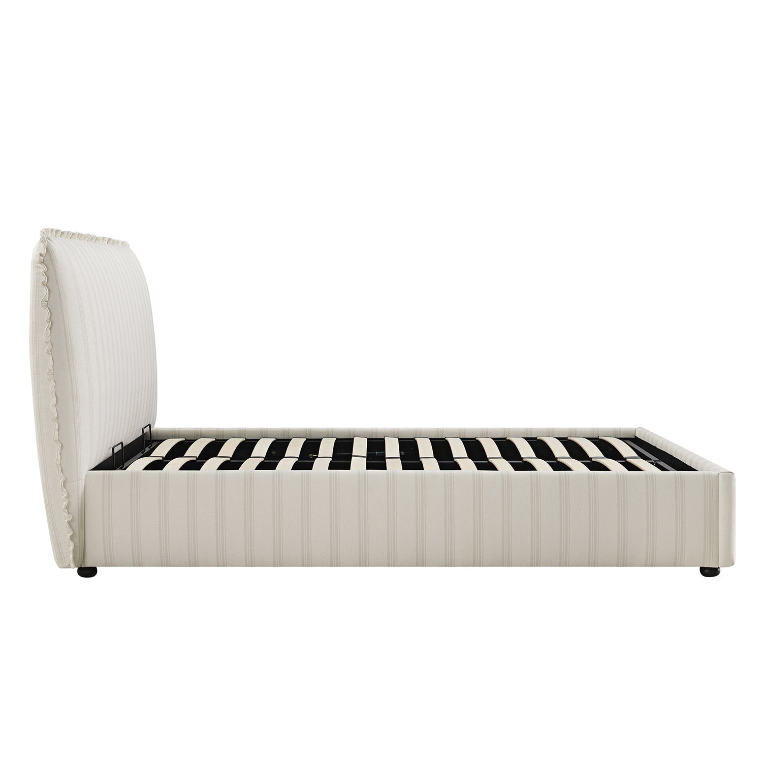 Celeste Upholstered Bed with Storage with Ruffled Headboard, Seashell Stripe