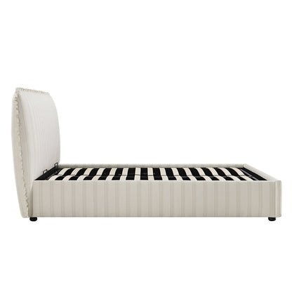 Celeste Upholstered Bed with Storage with Ruffled Headboard, Seashell Stripe