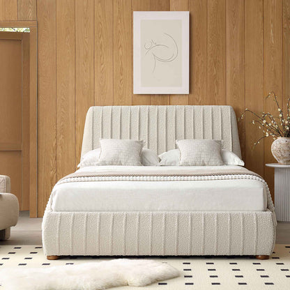 Helia Pleated Ottoman Bed with Storage, Beige Boucle