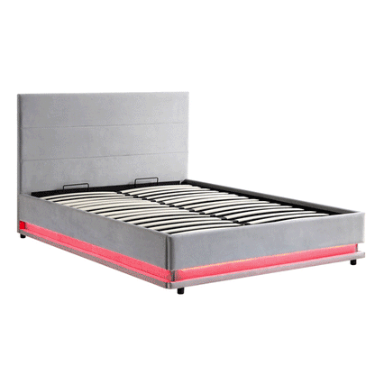 Buxton End Opening Ottoman Bed with Storage Frame with Multi-colour LED Light Strip (Light Grey Velvet)
