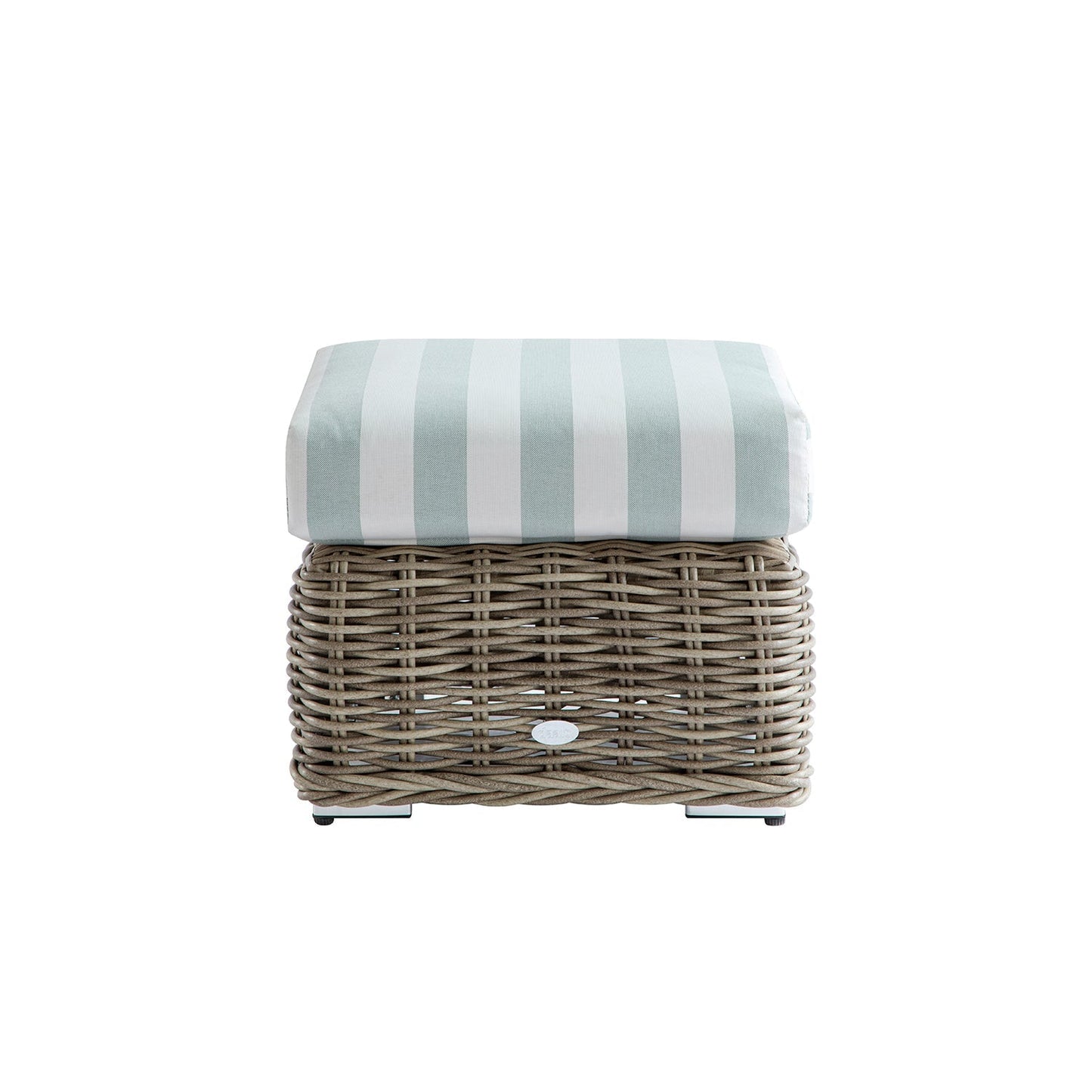 Bellagio Round Wicker Outdoor Footstool, Natural with Sage Stripes