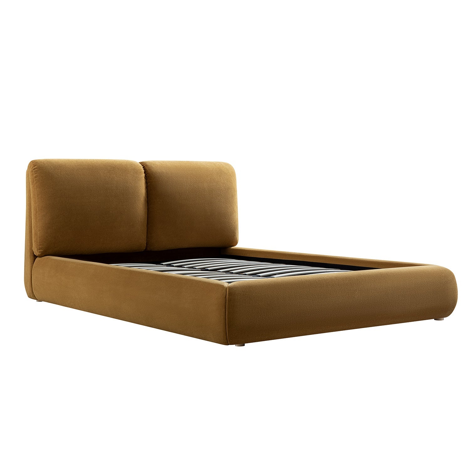 Thera Pillow Headboard Upholstered Bed, Burnt Ochre Chenille
