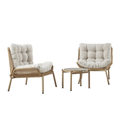 Marlowe 2-Seater Wicker and Aluminium Frame Bistro Set, Natural