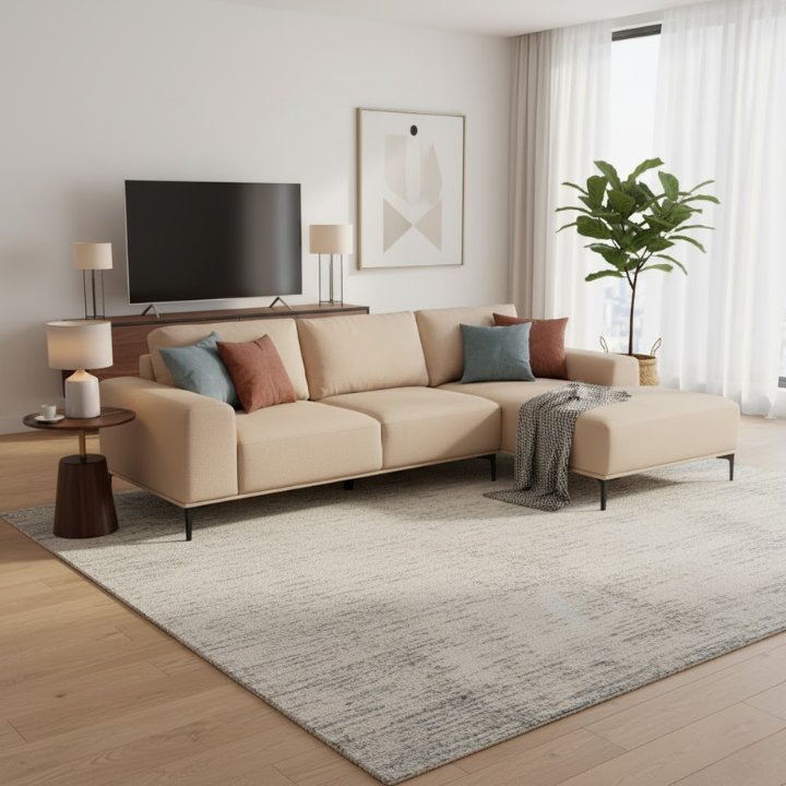 Millie Natural Fabric 3-Seater Sofa