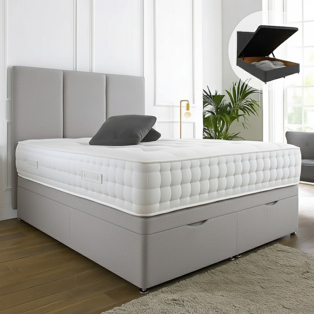 Cambridge Ottoman End Lift Storage Divan Bed - With Headboard