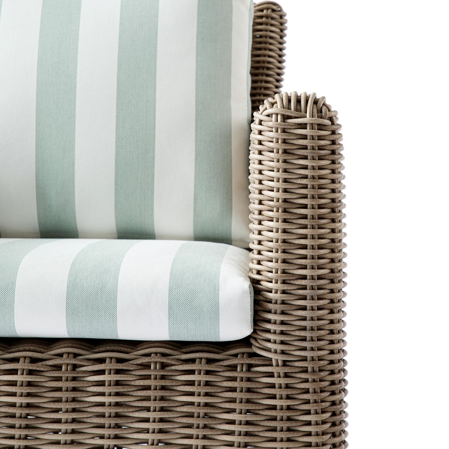 Bellagio Round Wicker Bistro Set with Rising Side Table, Natural with Sage Stripes