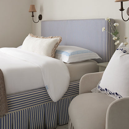 Egerton Box-Pleat Ottoman Bed with Storage, Blue Striped Linen