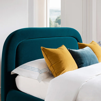 Luella Upholstered Wooden Plinth Base Bed with Storage, Teal Velvet