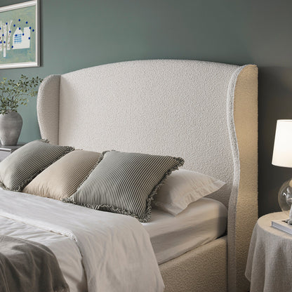 Kimberly Winged Upholstered Bed with Storage, Ecru Boucle