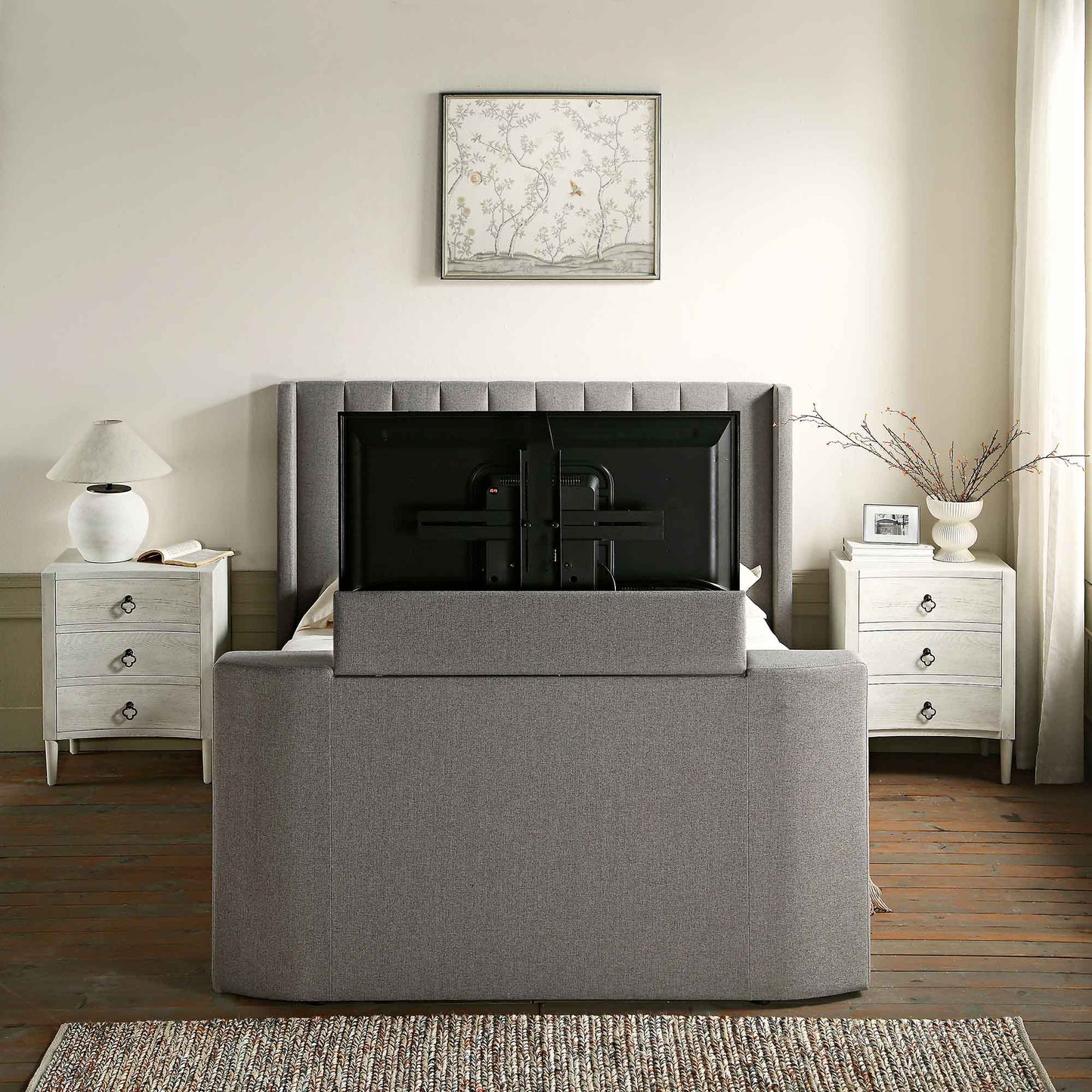Wilton Grey Fabric TV Bed with Ottoman Storage