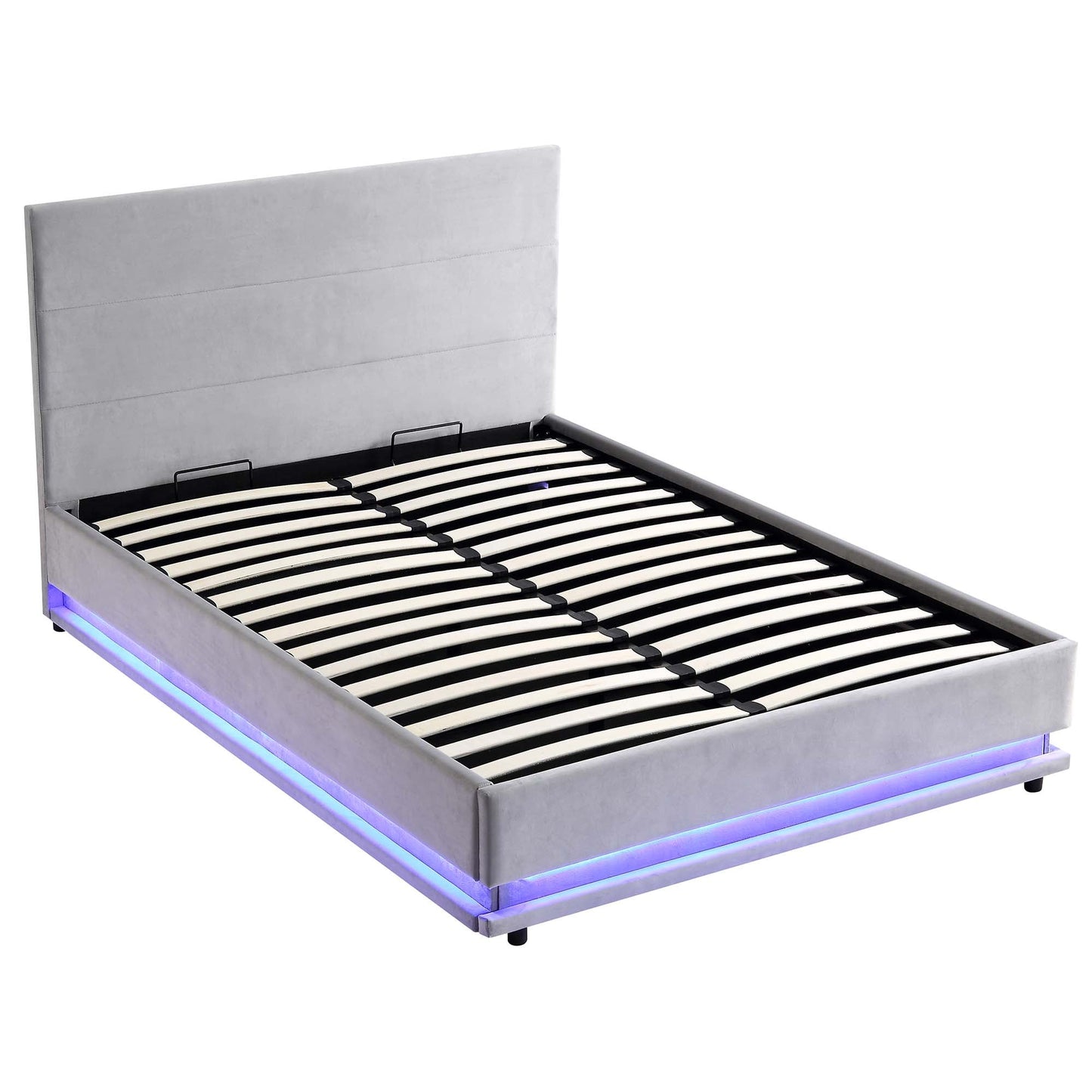 Buxton End Opening Ottoman Bed with Storage Frame with Multi-colour LED Light Strip (Light Grey Velvet)